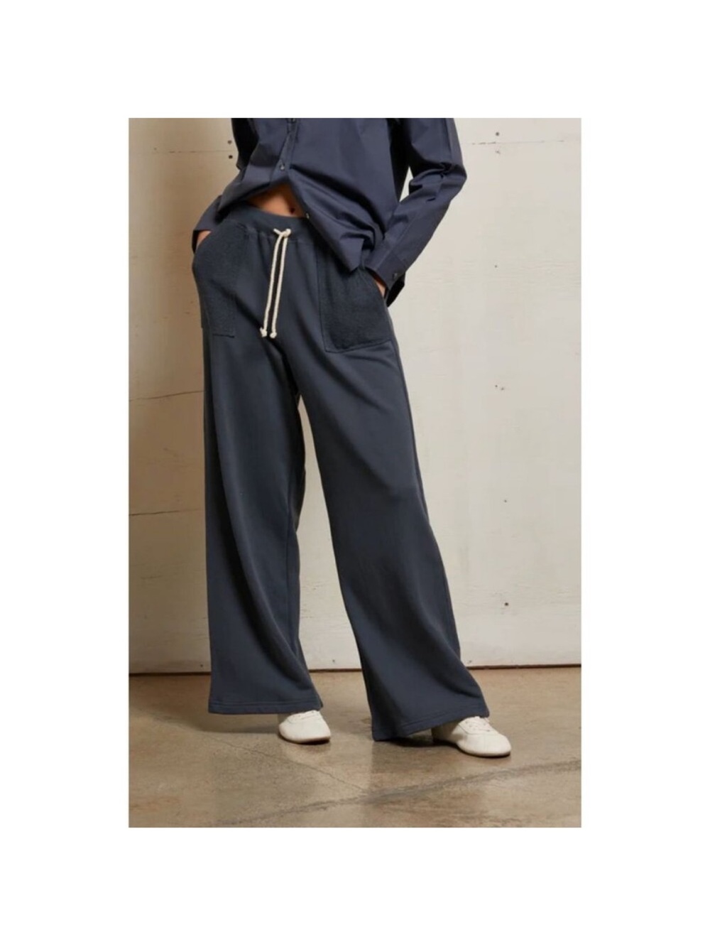 perfectwhitetee rosanna french terry reverse pant sweatpants night blue small